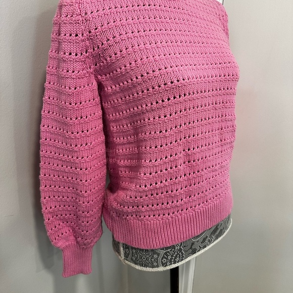 J.Crew Size S Balloon Sleeve Pointelle crochet Sweater Baby Pink Cotton Blend. - Picture 2 of 11